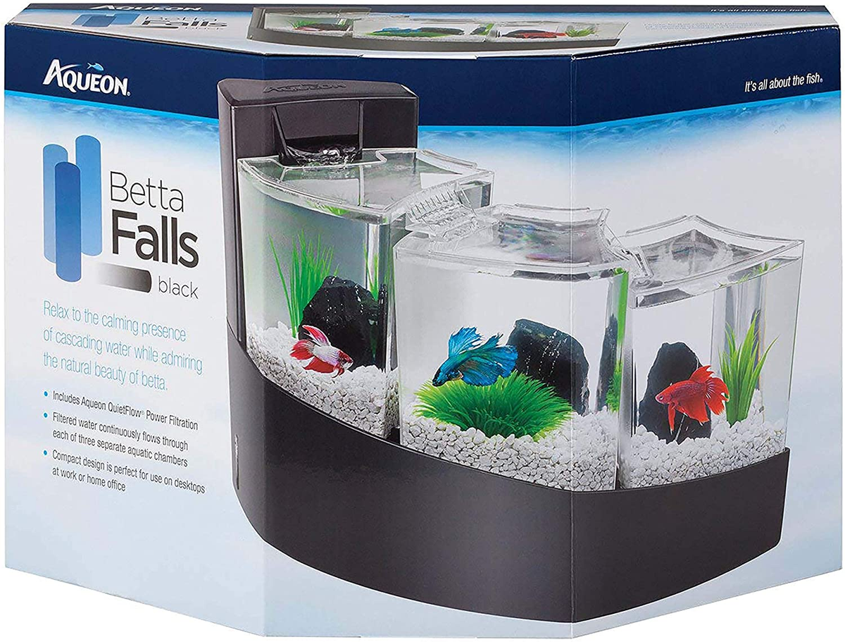 邦楽 Think Tank EAT ONE 12inch Aqueon Betta Falls 3 Section Aquarium Fish Tank with Quietflow