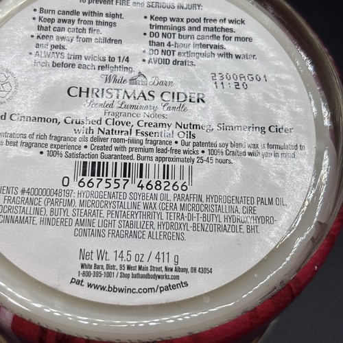 Bath & Body Works Christmas Cider 3 Wick Candle 14.5 oz Cinnamon White Barn - Picture 12 of 15