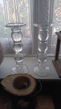 A Pair Off Clear Glass Church Candle Holders Candles Not Included New Condition
