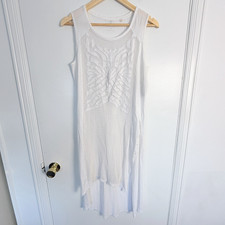 GUESS Womens S Swim Cover Up Dress Crochet Flower Tiger High Side Slits White