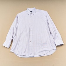David Donahue Dress Shirt 17.5 34/35 Blue Check 100 Cotton Regular Fit