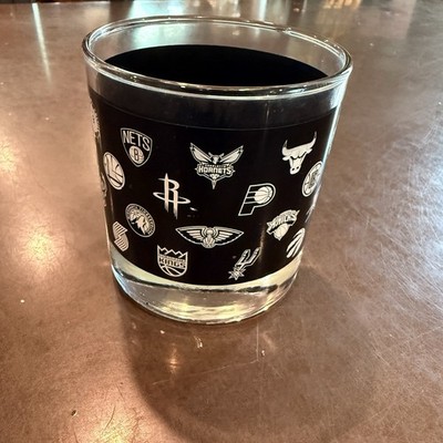 Jack Daniels NBA Glass Whiskey Bourbon Rocks Glass Black Old No 7 NBA Team Logos