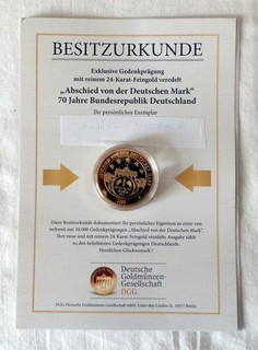 Goldmünze Abschied der Deutschen Mark 999 Feingold 2001