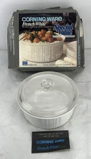 NEW CorningWare French White 2 1/2 Qt Casserole Dish F-1-B With Pyrex Glass Lid