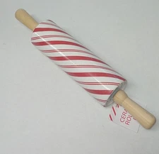 Candy Cane Stripe 14" Christmas Ceramic Rolling Pin Wood Handles