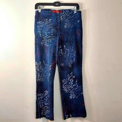 Vntg Necessary Objects Ady Gluck Frankel Graffati Denim Crop Pant XL (29" Waist) - Picture 1 of 12