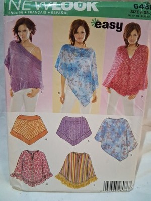 PONCHO Pullover Draped Tops Jacket New Look 6488 Pattern XS-XL UNCT