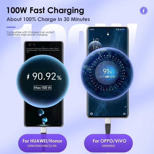 USB A to Type C Cable 3A Fast Charger Braided 1M 2M for Android Samsung Lead - Picture 13 of 21