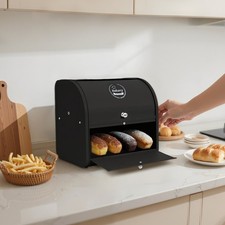  Double Tier Metal Bread Bin Roll Top Loaf Storage Box Case for Kitchen Entryway