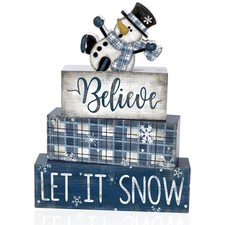 4pcs Christmas Snowman Winter Wooden Table Block Signs