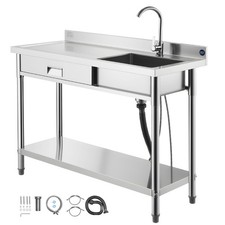 Uimoso Stainless Steel Utility Sink with Drawer, Single Bowl, 47.2 x 19.7 x37 in