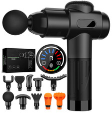 Pistola de Masaje Tejido Profundo con 10 Cabezas, Motor Silencioso, Negra