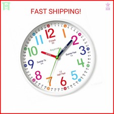 Roymnie Wall Clock 8 Inch for Kids Learning to Tell Time Easily Non Ticking Batt