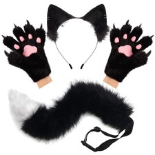 Fox Tail Clip Ears Gloves Set - Halloween Christmas Costume