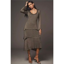 NWT Siempre x Anthropologie Tiered Shimmer Midi Dress. Size M. Ret. $198