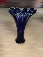 Vintage Murano Style MCM Twisted Pulled Blue Swung Art Glass Vase