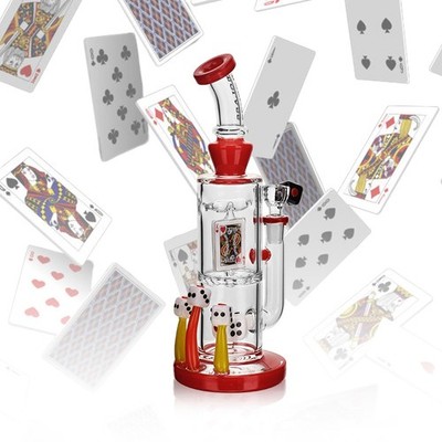 Unique Playing Card Bent Neck Water Pipe Heady Bong | Red Color, Specialty Glass