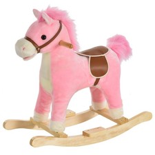 Kids Rocking Horse Plush Animal Ride on Toy Wooden Baby Rockers Chair with Sound
