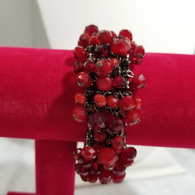 NWT M. Haskell gun metal gray red beaded  bracelet 1.1363