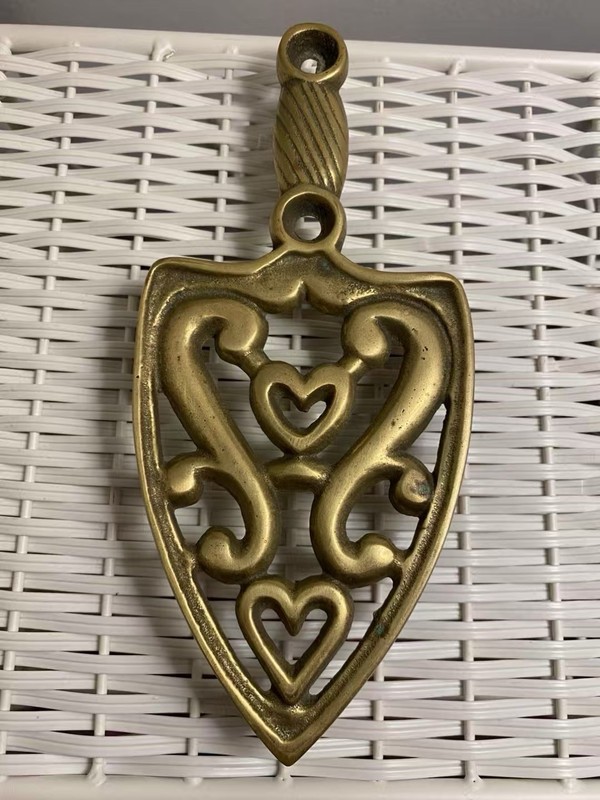 Vintage Brass Trivet Sad Iron Stand Ornate Heart Design