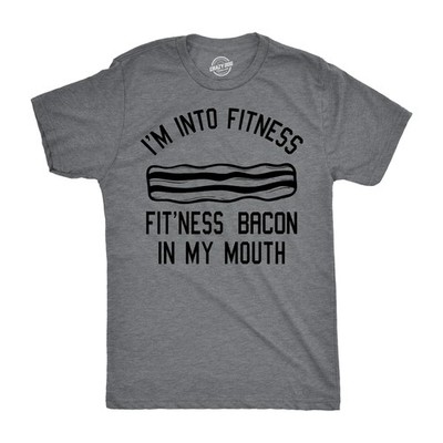 Mens Im Into Fitness Bacon In My Mouth T shirt Funny Breakfast Lover Tee