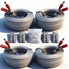 4PCS 100ft 30m BNC Video Power Cable, 8 BNC, 100 Clips, CCTV, Surveillance