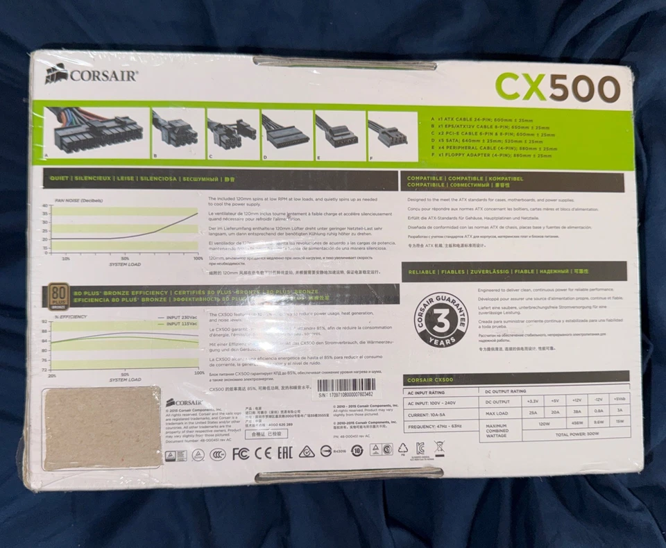 BRAND NEW SEALED Corsair CX500 ATX Power Supply 500W CP-9020047-NA - Image 2 of 4