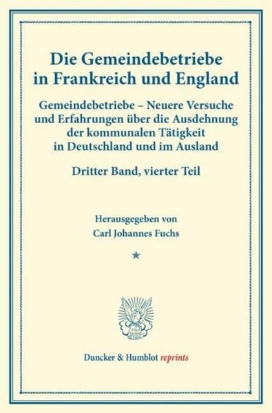 Gemeindebetriebe In Frankreich Und England. Carl Johannes Fuchs-image