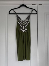 Vintage Rue 21 Y2K Babydoll Tunic Mini Dress Boho Indie Crochet Olive Green Sz L