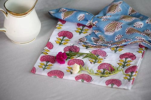 Assorted Cloth Napkins Set Hand Block Floral Printed Cotton Dinner Table Napkins - Picture 3 of 13