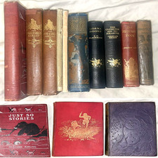 1870 ANTIQUE BOOK LOT 10BKS ORIGINAL CLOTH FAIRY BOOKS KIPLING CHILDRENS SWISS F