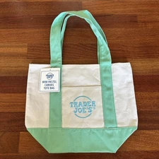 NEW NWT Limited Edition Trader Joe’s Pastel Green Mini Canvas Tote Bag Travel