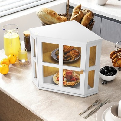 Corner Bread Box Designed for Kitchen Countertops, Featuring a Two-Tier Bamboo