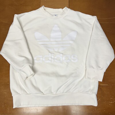 ADIDAS Sweatshirt Womens Large White Regular Pullover Jumper Gym Casual 