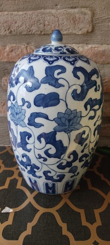 Large Vase Jar Ming Style China, White Blue Floral - Picture 6 of 20