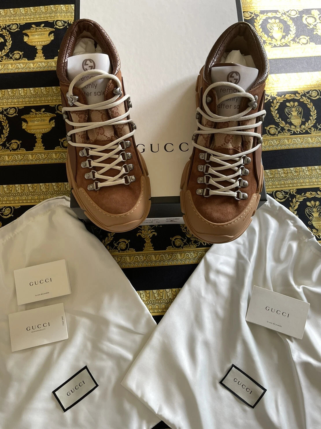 NEW 100% AUTHENTIC GUCCI FLASHTREK MONOGRAM SNEAKER BOOTS 521680 GG G 9 US 9.5