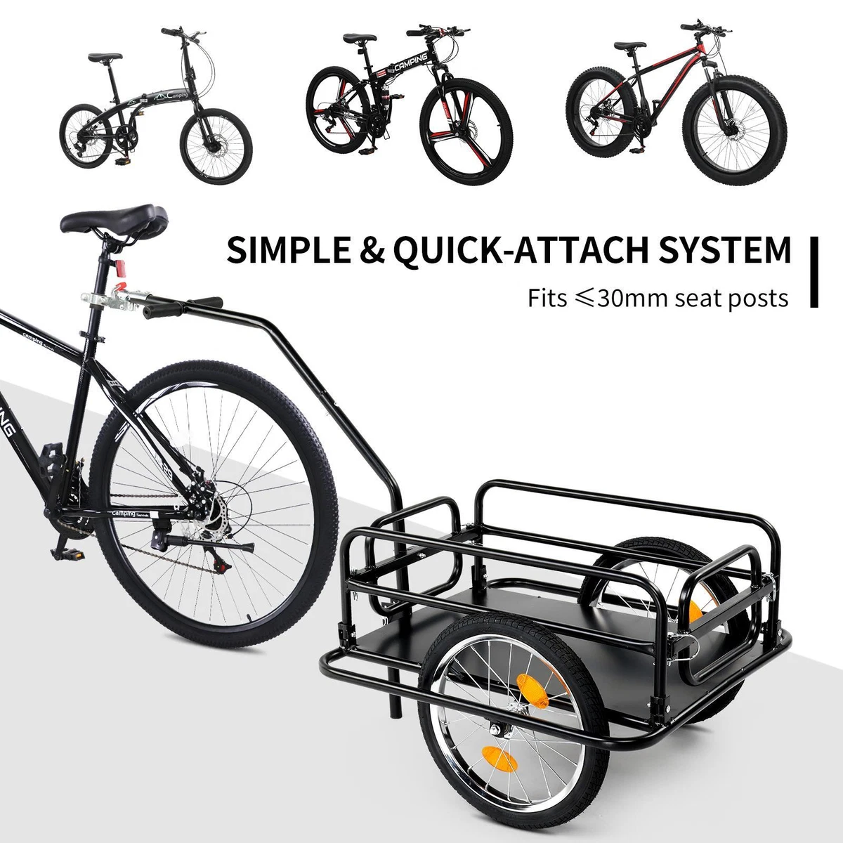 Bike Cargo Trailer Foldable Bicycle Cart Wagon Trailer Universal Hitch  Black