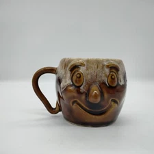 Medellin Pottery Brown Drip Glaze Smiling Face Coffee Mug  Cartagena, Columbia
