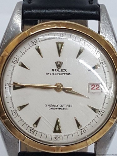 Rolex Oyster Perpetual Red/BK Date Ref# 6075 Ovettone 18k Gold/SS Big BubbleBack - Picture 2 of 12