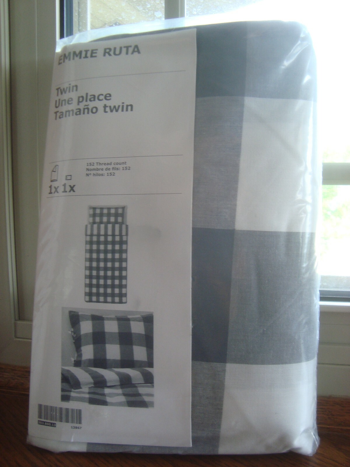 Twin Duvet Cover Set with Pillowcase Gray White Buffalo Check Stripes by Emmie Ruta-image