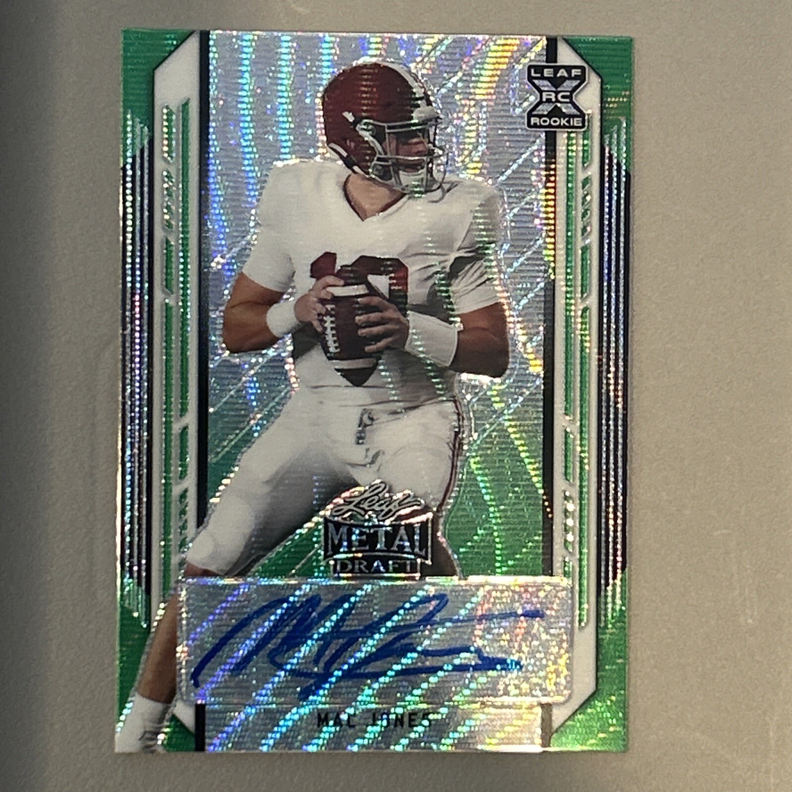 2021 Leaf Metal Draft #BA-MJ1 Mac Jones Rookie/Auto/Autograph Green #5/5 