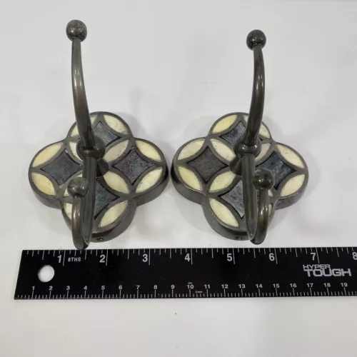 Anthropologie Aleah Inlay Towel Hooks 2 X Wall Hooks Mother of Pearl Inlay