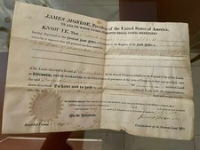 PRESIDENT JAMES MONROE SIGNED 1824 LAND OFFICE DEED DOCUMENT