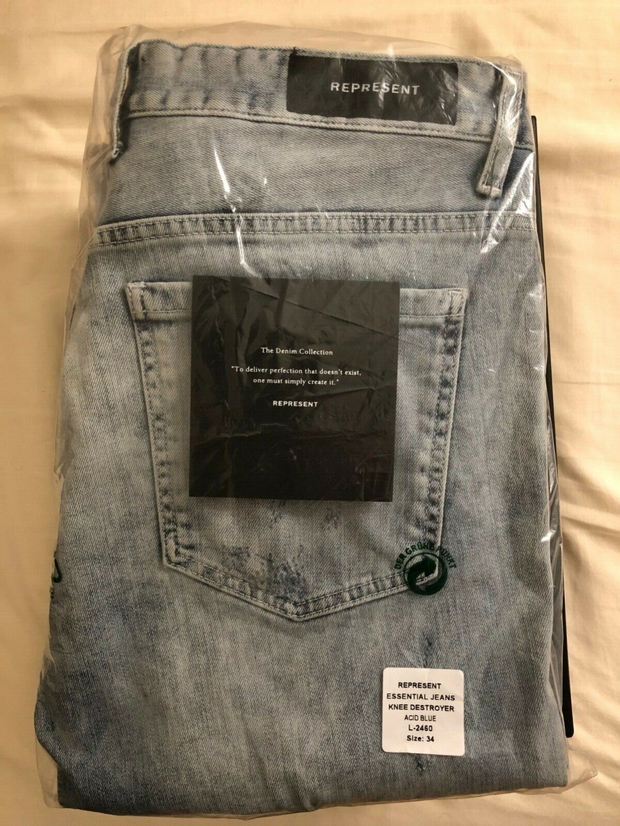 Jeans Represent Clo Essential - Destroyer Bleu Acide - Taille 34 - Occasion Très Bon état Avec Boîte