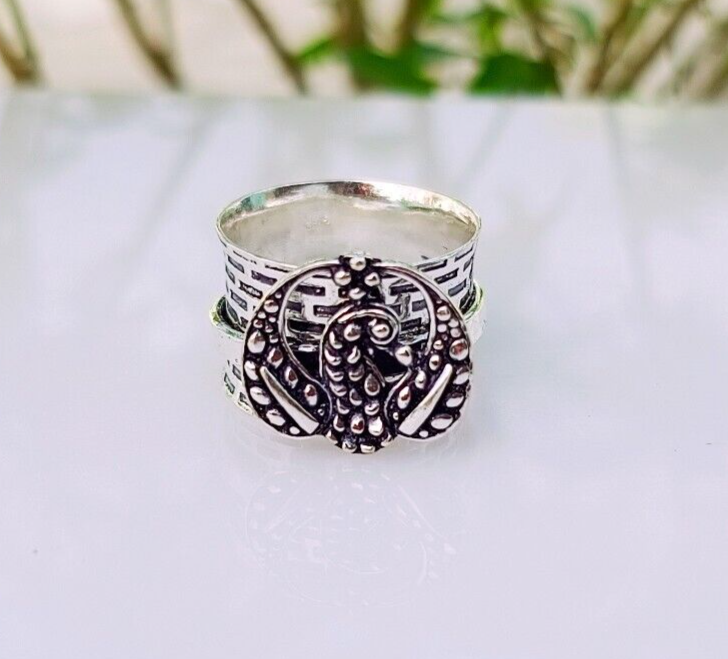 925 Sterling Silver Wide Band Ring Statement Handmade Spinner Ring