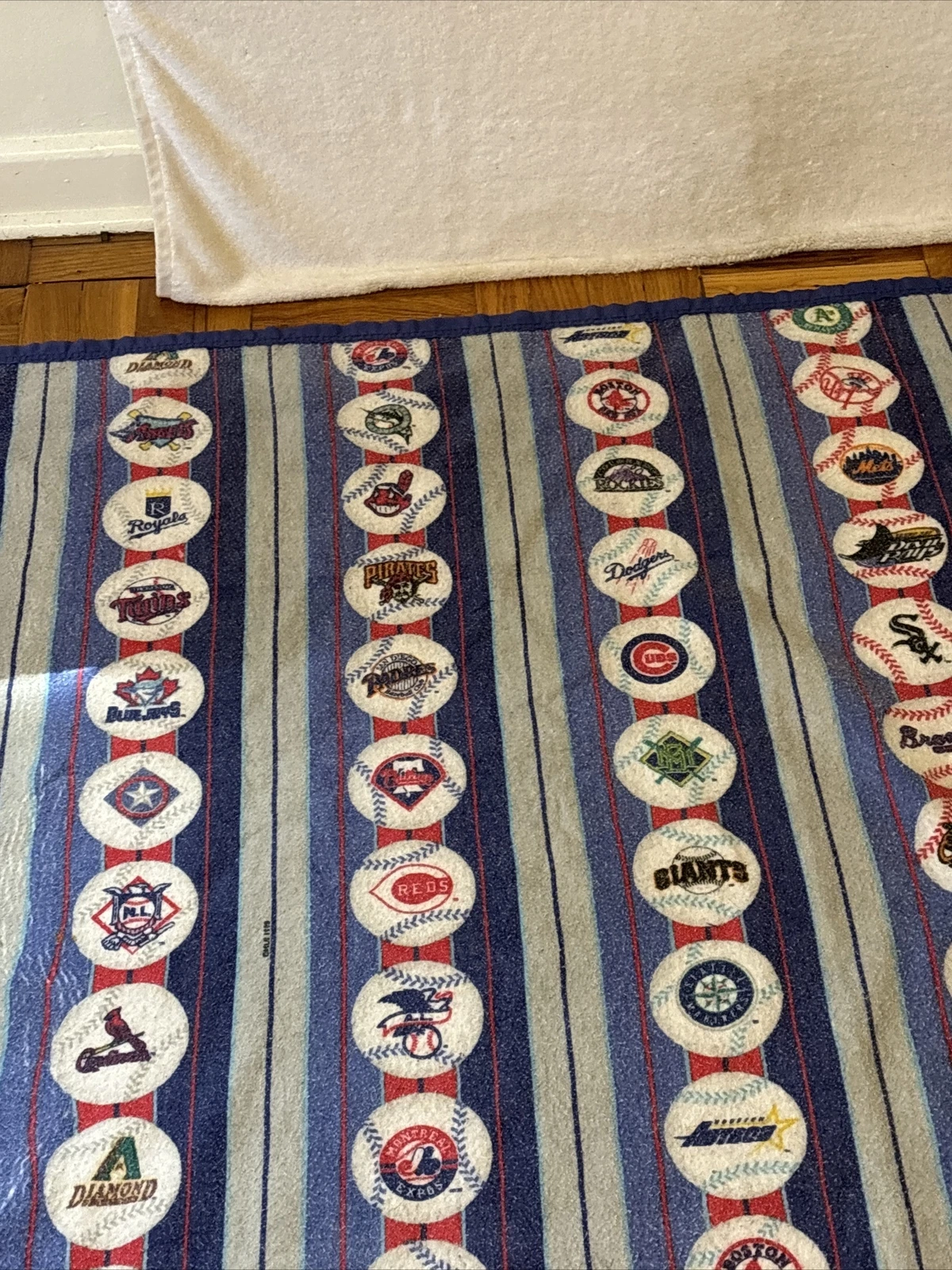 Vintage  Baseball Fleece Blanket Throwback Logos 1998 88 X 72