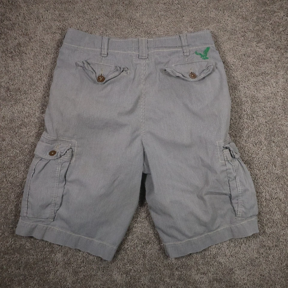 American Eagle 工装短裤男式标签 32 实际 34 黑色白色条纹长内缝 — 第 2/4 张图片