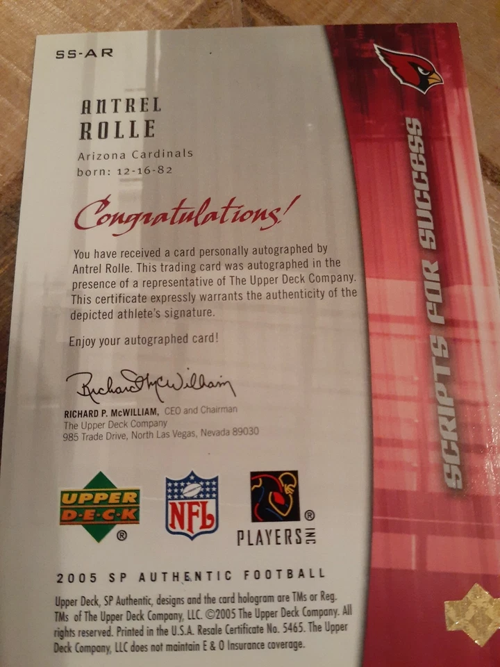 Antrel Rolle 2005 Upper Deck Autographed - Great Condition - Image 2 of 2