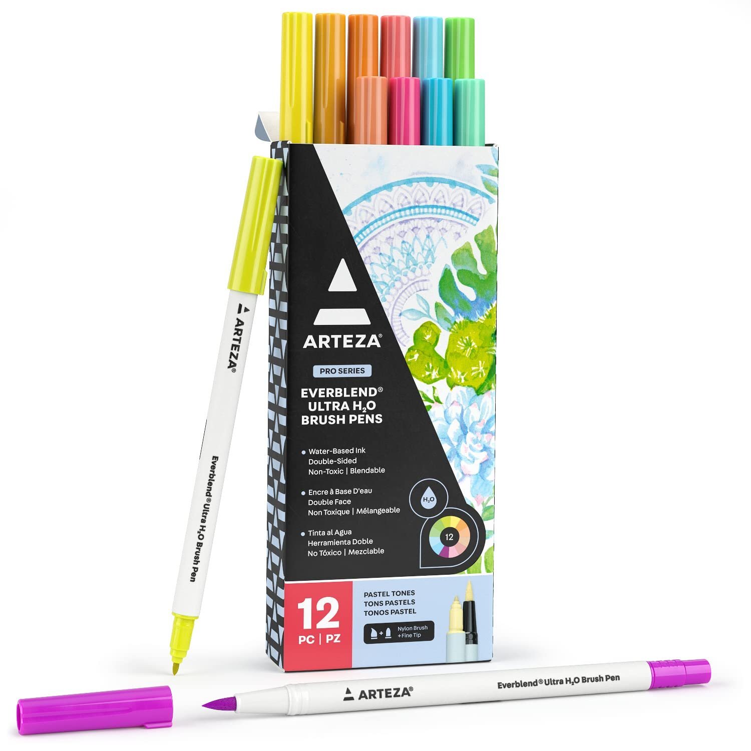 ARTEZA Dual Tip Brush Pens, 12 Pastel Colors, Watercolor Calligraphy Markers,...