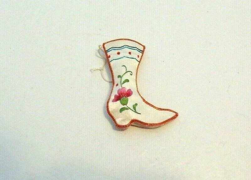 Victorian Boot Christmas Ornament Fabric Crewel Embroidery Flower